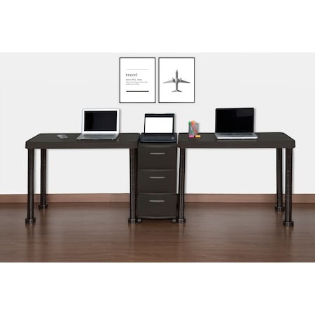 Plasticos Mq Multi-Desk Set w/Rolling Storage Cart in Espresso 432-WEN